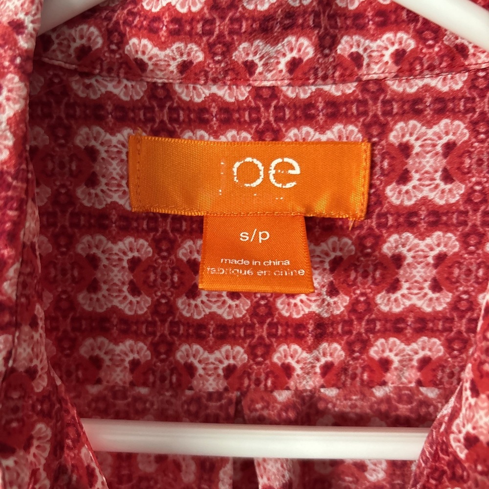Joe Fresh Red Pink blouse button down women S/P floral Artsy 100% Silk 70s Retro - Picture 3 of 8